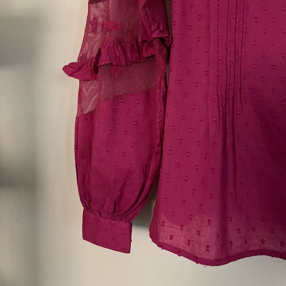 ANTHROPOLOGIE NWT Forever That Girl Burgundy Quilted Ruffle Frill Eyelet Blouse - Picture 6 of 11